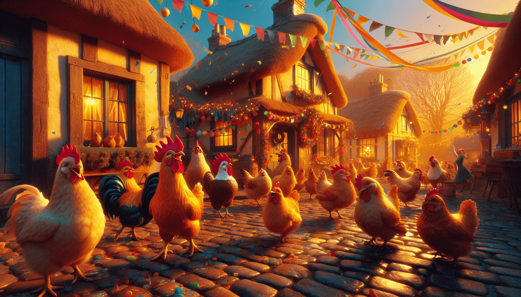 Chickens celebrating